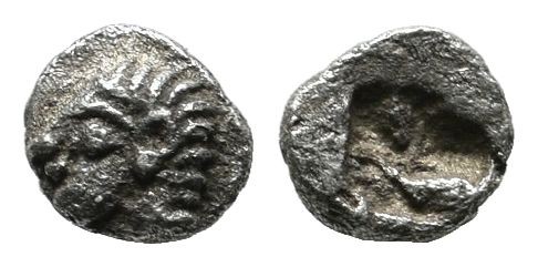 Ionia, Kolophon. Circa 525-500 BC. AR Tetartemorion (4mm, 0.19g). Archaic head o...