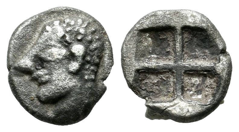 Ionia, Kolophon. Circa 600 BC. AR Obol (9mm, 0.88g). Archaic male head (of Apoll...