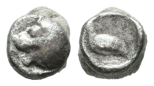 Ionia, Miletos. Circa 600-500 BC. AR Tetartemorion (5mm, 0.21g). Head of a roari...