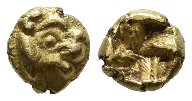 Ionia, Uncertain. Circa 600-550 BC. EL (6mm, 0.61g). Phokaic standard. Head of l...