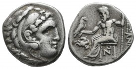 Kings of Macedon. Alexander III "the Great", circa 310-301 BC. AR Drachm (16mm, 4.08g). Lampsakos. Head of Herakles right, wearing lion skin headdress...