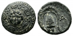 Kings of Macedon. Philip III Arrhidaios, 323-317 BC. AE (15mm, 4.02g), Salamis mint. Macedonian shield with facing gorgoneion on boss. / B A Macedonia...