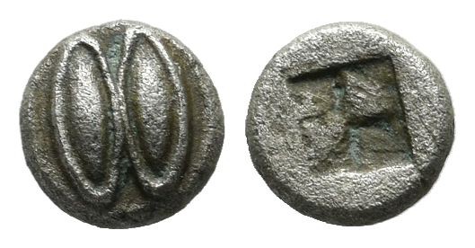 Lesbos, Uncertain. BI 1/36 Stater (5mm, 0.27g). Circa 500-450 BC. Two eyes or gr...