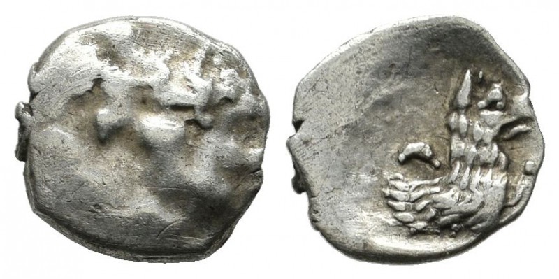 Lycaonia, Laranda. AR Obol (10mm, 0.65g). Circa 324/3 BC. Baaltars seated left, ...