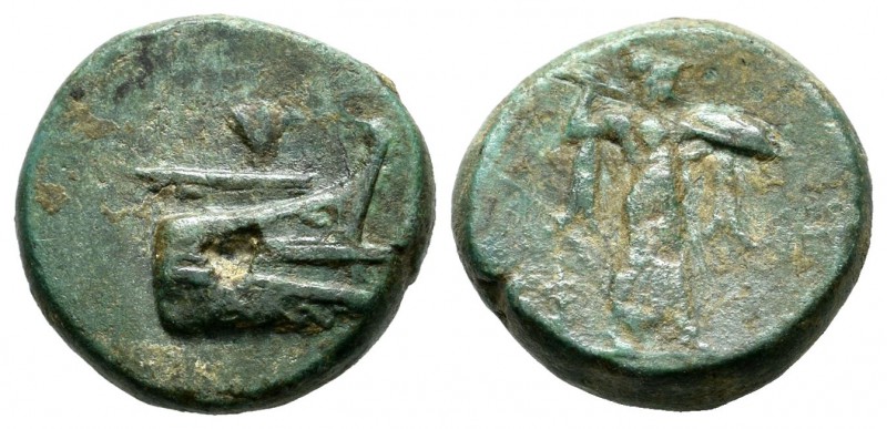 Lycia, Phaselis. Circa 190-167 BC. AE (15mm, 4.85g). Prow of galley right; above...