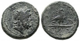 Lydia, Klannudda. Civic issue. 2nd-1st centuries BC. AE (21mm, 8.93g). Laureate head of Zeus right / KΛAN-NOYΔ-E-ΩN, eagle, wings closed, standing rig...