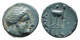 Mysia, Gambrion. Circa 3rd-2nd centuries BC. AE (8mm, 0.65g). Laureate head of Apollo right / Tripod, ΓΑΜ to left. SNG von Aulock 1089; Fritze Mysien ...
