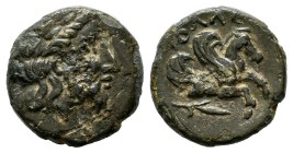 Mysia, Iolla. 4th century BC. AE (12mm, 1.67g). IOΛΛE[ΩN], Laureate head of Zeus right. / Forepart of Pegasos right; below, grain ear right. SNG von A...
