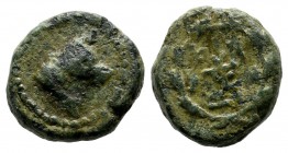 Mysia, Kyzikos. 2nd-1st centuries BC. AE (12mm, 3.41g). Bull's head right. / KY-ZI and monogram within oak-wreath.