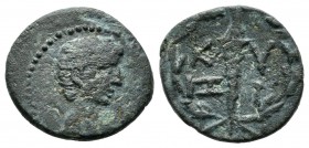 Mysia, Kyzikos. Augustus, 27 BC-14 AD. AE (16mm, 2.13g). Bare male head right. // K-Y/Z-I, torch, all within laurel wreath. RPC I 2244; SNG France 621...
