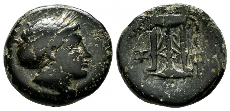 Mysia, Kyzikos. Circa 300 BC. AE (17mm, 4.55g). Head of Kore Soteira right, hair...