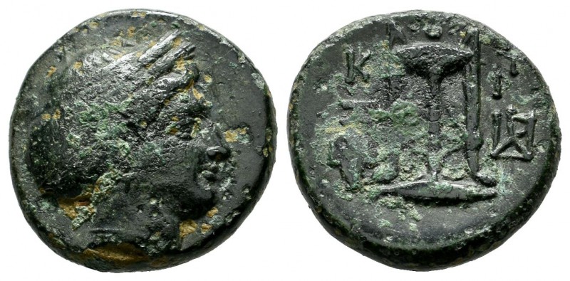 Mysia, Kyzikos. Circa 3rd century BC. AE (17mm, 5.52g). Head of Kore Soteira rig...
