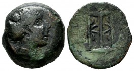 Mysia, Kyzikos. Circa 3rd century BC. AE (24mm, 13.57g). Head of Kore Soteira right, hair in veiled sphendone and wreathed with grain-ears / K - Y / Ξ...