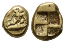 Mysia, Kyzikos. Circa 405-404 BC. EL Hekte (11mm, 2.62g). Herakliskos Drakonopnigon, nude, kneeling to right, strangling two serpents writhing behind ...