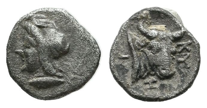 Mysia, Kyzikos. Circa 410-400 BC. AR Hemiobol (7mm, 0.35g). Head of Attis left, ...