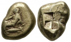 Mysia, Kyzikos. Circa 450-330 BC. EL Stater (21mm, 15.98g). Young Dionysos, holding [kantharos] in extended right hand, reclining left on panther skin...