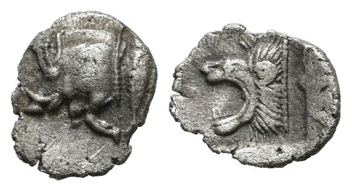 Mysia, Kyzikos. Circa 480 BC. AR Hemiobol (8mm, 0.23g). Forepart of boar left wi...