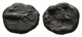 Mysia, Kyzikos. Circa 500 BC. AR Hemiobol (7mm, 0.55g). Tunny right; below, lotus left. / Incuse punch. cf. Klein 261 (Obol); Rosen 520 var. (tunny le...