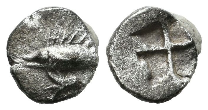 Mysia, Kyzikos. Circa 520-480 BC. AR Hemiobol (7mm, 0.39g). Tunny fish left; lot...