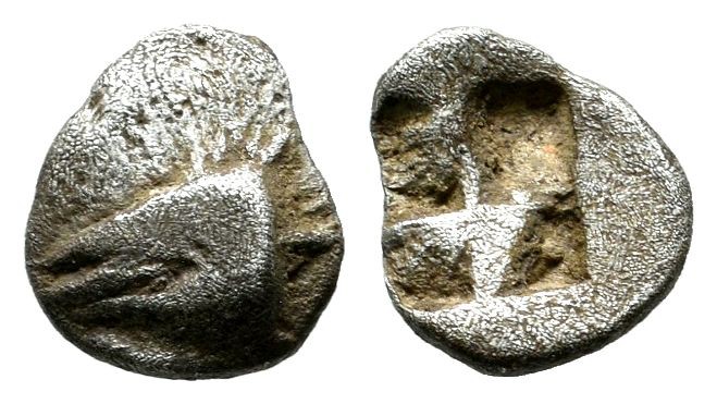 Mysia, Kyzikos. Circa 550-480 BC. AR Hemiobol (8mm, 0.43g). Head of tunny fish t...