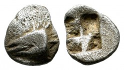 Mysia, Kyzikos. Circa 550-480 BC. AR Hemiobol (8mm, 0.43g). Head of tunny fish to left, swallowing another fish. / Quadripartite incuse square. Rosen ...
