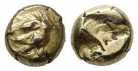 Mysia, Kyzikos. Circa 600-550 BC. EL Hemihekte (7mm, 1.36g). Bird standing to right on a tunny fish, a second tunny above / Quadripartite incuse punch...