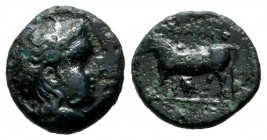 Mysia, Miletopolis. Circa 400-300 BC. AE (12mm, 1.45g). Laureate head of Apollo right / Bull advancing left, ΜΙΛΗTO above, owl below. SNG Cop 246; BMC...