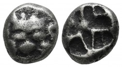 Mysia, Parion. 5th century BC. AR Drachm (12mm, 2.90g). Facing gorgoneion / Linear pattern within incuse square. SNG BN 1344; SNG von Aulock 1318; BMC...