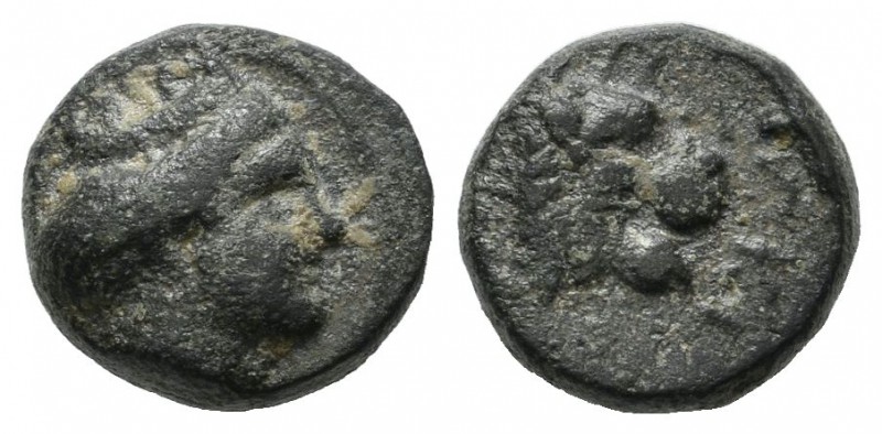 Mysia, Plakia. Circa 350BC. AE (10mm, 1.83g). Turreted head of Tyche right / Hea...