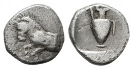 Mysia, Proconnesus. Circa 400-280 BC. AR Obol (9mm, 0.55g). Forepart of horse left; grape bunch to right. / Oinochoe; Π to right; all within incuse sq...
