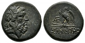 Paphlagonia, Sinope. Circa 120-63 BC. AE (19mm, 8.63g). Laureate head of Zeus right / ΣINΩΠHΣ, eagle standing facing on thunderbolt, wings partly open...