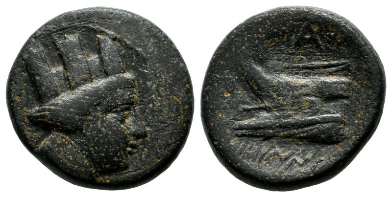Phoenicia, Arados. Late 3rd century BC. AE (18mm, 5.33g). Turreted head of Tyche...