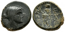 Phoenicia, Marathos. 221-151 BC. AE (20mm, 11.12g). Veiled and draped Ptolemaic female bust right (Berenike II?), within dotted border / mrth (in phoe...