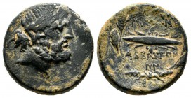 Phrygia, Abbaitis. Circa 2nd Century BC. AE (19mm, 6.19g). Laureate head of Zeus right / Winged thunderbolt in wreath. SNG von Aulock 3330.