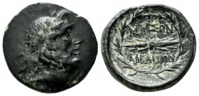 Phrygia, Abbaitis. Circa 2nd-1st century BC. AE (20mm, 6.97g). Laureate head of Zeus right / ΜΥΣΩΝ / ΑΒΒΑΙΤΩΝ. Thunderbolt dividing legend; all within...