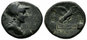 Phrygia, Apameia. Circa 100-50 BC. AE (22mm, 6.05g). Kokos, magistrates. Helmeted bust of Athena right / AΠΑΜΕΩN / KOKOY. Eagle right, landing on maea...