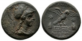 Phrygia, Apameia. Circa 88-40 BC. AE (20mm, 8.87g). Andronikos, son of Alkios, magistrate. Helmeted bust of Athena right, wearing aegis / AΠAMEΩN / AN...