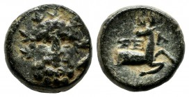 Pisidia, Selge. Circa 2nd-1st centuries BC. AE (11mm, 2.36g). Laureate and bearded head of Herakles facing, lion-skin around neck; club to right / ΣE-...