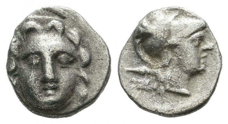 Pisidia, Selge. Circa 350-300 BC. AR Obol (10mm, 0.86g). Gorgoneion / Helmeted h...