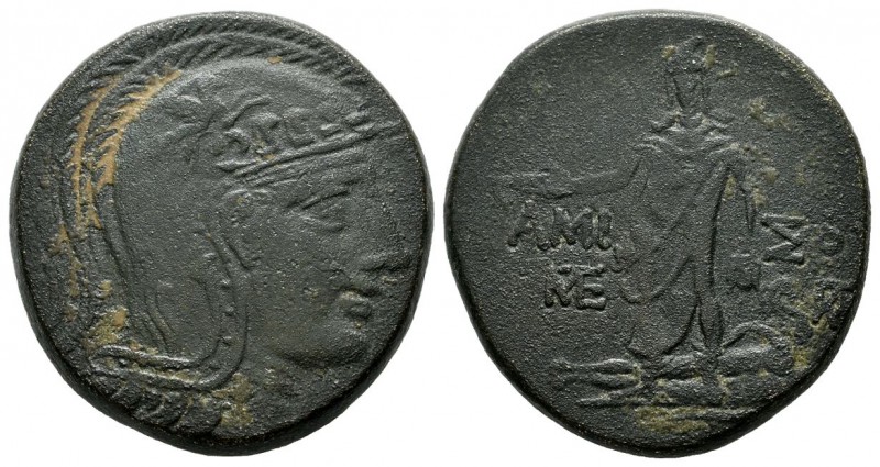 Pontos, Amisos. Circa 109-89 BC. AE (28mm, 17.47g). civic issue. Helmeted head o...
