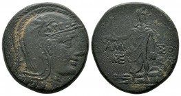 Pontos, Amisos. Circa 109-89 BC. AE (28mm, 17.47g). civic issue. Helmeted head of Athena right / AMI-ΣOY across fields, Perseus standing facing, holdi...