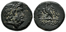 Pontos, Amisos. Mithradates VI. ca. 95-70 BC. AE (19mm, 8.00g). civic issue. Laureate head of Zeus right / AMIΣOY, eagle standing left on thunderbolt,...