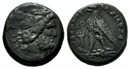 Ptolemaic Kingdom. Ptolemy III, Euergetes. Circa 246-221 BC. AE (14mm, 2.48g). Head of Zeus Ammon right / ΠTOΛEMAIOY BAΣIΛEΩΣ, eagle standing left on ...