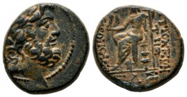 Seleucis and Pieria, Antioch. Circa 50-49 BC. Dated year 17 of the Pompeian era.. AE (20mm, 8.71g). Laureate head of Zeus right / ANTIOXEΩΝ THΣ ΜΗΤPΟΠ...