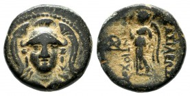 Seleukid Kingdom. Antiochos I Soter (281-261 BC). AE (14mm, 2.39g). Smyrna or Sardes. Helmeted head of Athena facing / BAΣΙΛΕΩΣ ANTIOXOY. Nike advanci...