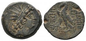 Seleukid Kingdom. Antiochos VIII. Circa 121/0-97/6 BC. AE (19mm, 5.97g). Antioch. Radiate head right / Eagle standing left, with sceptre over shoulder...