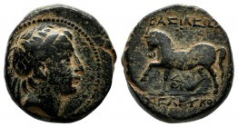 Seleukid Kingdom. Seleukos II Kallinikos, 246-225 BC. AE (17mm, 4.51g). Mint associated with Antioch. Diademed head right / Horse prancing left. SC 71...