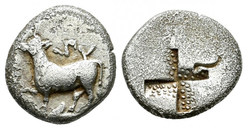 Thrace, Byzantion. Circa 340-320 BC. AR Hemidrachm (13mm, 2.30g). Cow standing l...