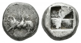 Thraco-Macedonian Region, Uncertain. Circa 500-480 BC. AR Triobol(?) (10mm, 1.90g). Bull standing right, head left / Quadripartite incuse square. Cf. ...
