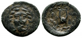 Troas, Alexandreia. Circa 164-135 BC. AE (17mm, 2.91g). Laureate head of Apollo facing. / A - ΛE / ΞA - N. Lyre; monogram below; all within laurel wre...